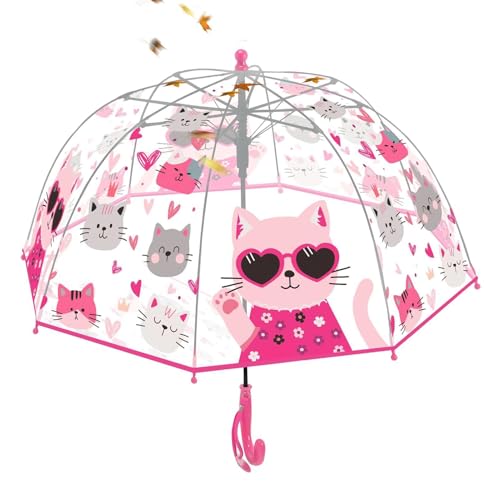 Generico Paraguas para niños – Protección a prueba de viento, mango fácil, paraguas de cúpula transparente de lluvia | Para niños niñas preescolares caminatas desplazamientos viajes, Gafas de sol gato