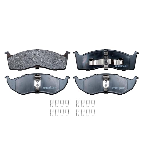 Image of Detroit Axle - Brake Pads for Chrysler Town & Country Dodge Grand Caravan Plymouth Voyager, Front and Rear Ceramic Brake Pads w /Hardware Replacement
