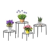 FullBerg FullBerg 4 Stück Blumenständer aus Metall, schwarz, Wohnzimmer, FullBerg Blumenhocker, Garten für drinnen und draußen, Blumenregal, Balkon, Pflanzenregal, dekorative Pflanzentreppe, Innen- und Außende