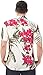 Tropical Luau Beach Floral Print Men’s Hawaiian Aloha Shirt (Medium, Cream/Pink)