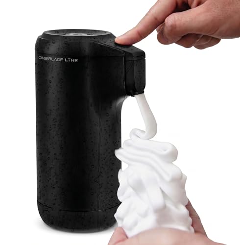 OneBlade LTHR Hot Lather Machine for Shaving, Cordless Rechargeable Barbershop Hot Shave Dispenser, 90-Second Heat-Up, Portable Lather Machine with LED Indicators, Water-Resistant, Includes 3oz Pod