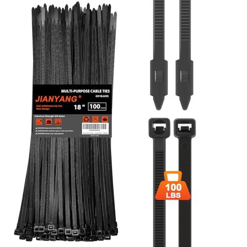 18 Inch Anti Withdrawal Zip Ties 100 LBS Tensile Strength Heavy Duty Cable Wire Ties With Self-Locking Adjustable More Durable Nylon Tie Wraps for Indoor Outdoor(100 Pack)