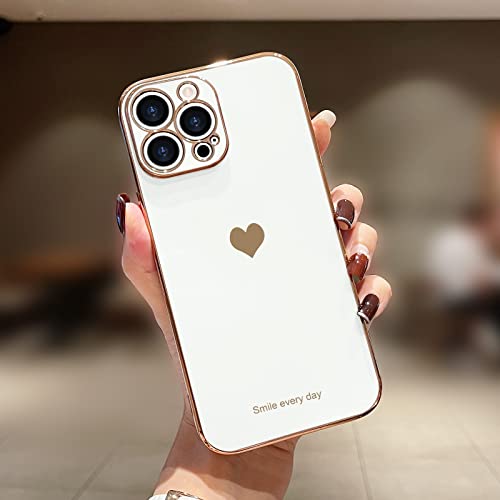 Teageo for iPhone 15 Pro Case with Screen Protector [2 Pack] Girl Women Cute Girly Love-Heart Luxury Gold Soft Cover Camera Protection Bumper Silicone Shockproof Phone Case for iPhone 15 Pro, White by Teageo - Image 2
