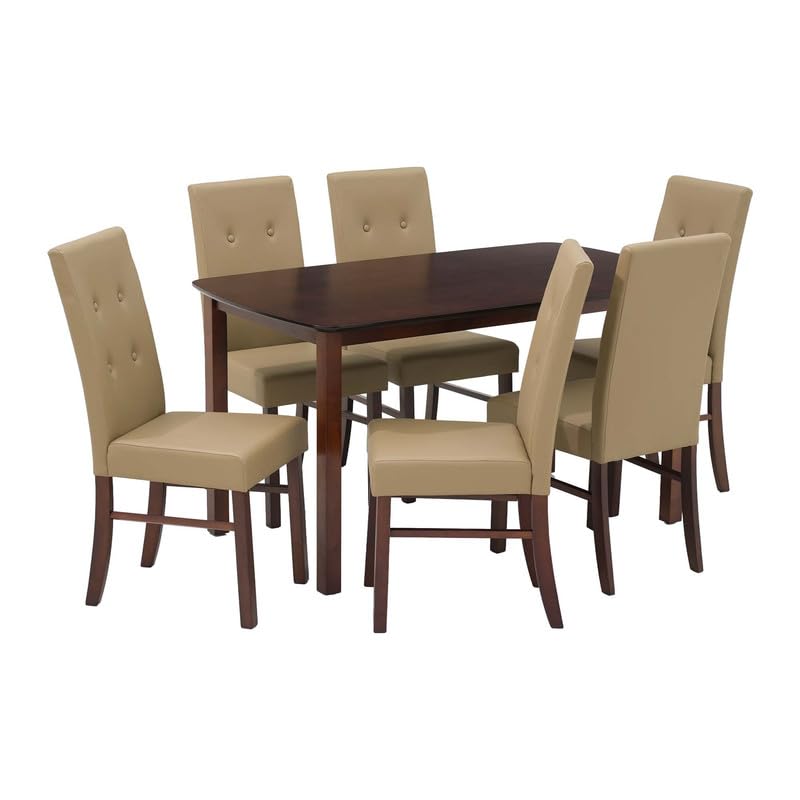 Image of Royaloak Elite Wooden Dining Table 6 Seater Set, Solid Wood Legs, Wooden Veneer Table Top, Leatherette Upholstered Chairs with Comfortable Back Support, Modern Contemporary Design