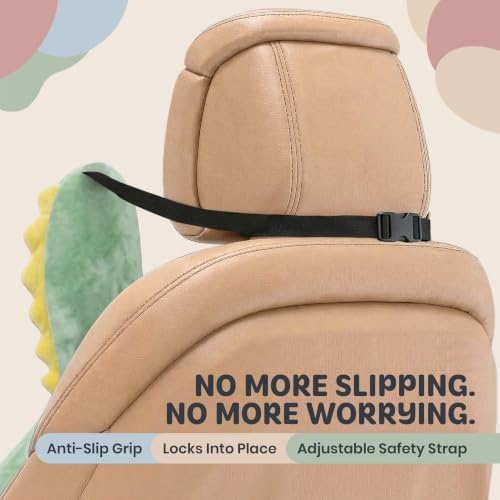 Image of Kids Car Sleeping Pillow, H-Shaped for Neck & Back Support, Dino Green