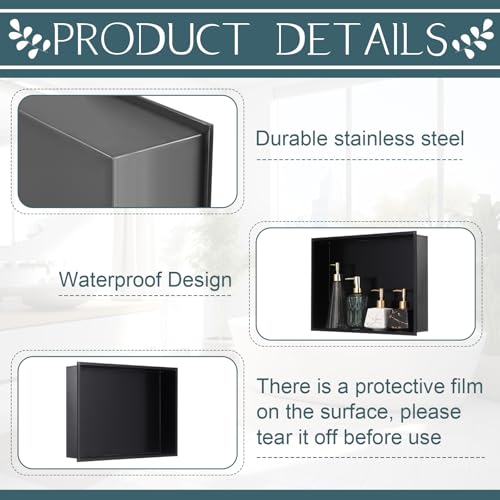 Geelin Shower Niche 15.7" x 11.8" x 3.5" Black Insert Storage Shower Shelf Recessed Wall Niche No Tile Needed Stainless Steel Bathroom Storage for Bathroom Shampoo Soap Shelf Easy Install - Image 5