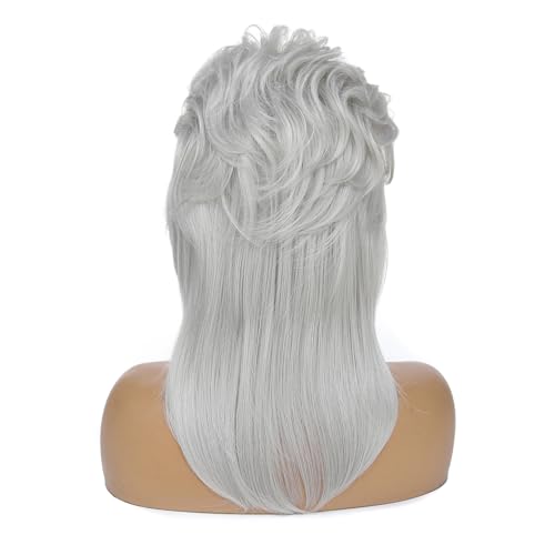 Image of Adequate 80s Mullet Wig for Women Fluffy and Layered Hairpiece for Perfect for Costume Parties and Cosplay (Light Gray)