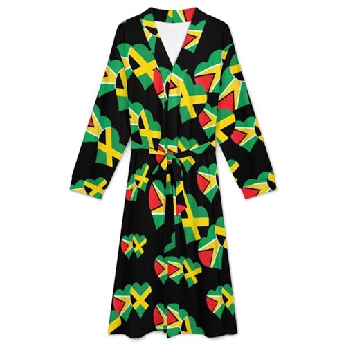 Jamaica Guyana Flag Soft Robe Long Sleeve Bathrobes V Neck Sleepwear Spa Robes with Belt Men Woman3