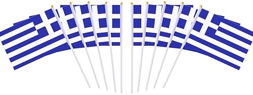 10 Pack Greece Greek Flags on Stick 5x8 Inch,Patriotic Decorations,Classroom Decor,Small Mini Flags on Sticks,Flag Decorations for Party. image 4