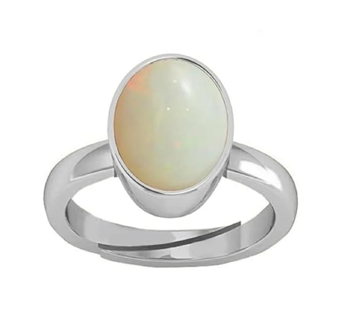 SIDHGEMS14.25 Ratti / 13.75 Carat Natural Certified AA++ Quality Australian White Opal Astrological Purpose Loose Gemstone Panchdhatu Silver Plated Ring for Man and Women