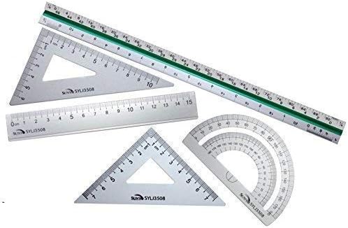 5-Pc, 12" Premium Aluminum Triangular Scale Ruler Set - with 4-Pc Aluminum Triangle Ruler Square Set - Great for Students, Homeschoolers, Architects, Engineers - STEM Education and More!