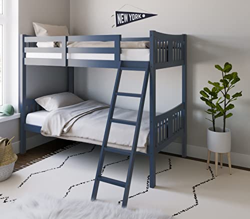 Storkcraft Caribou Solid Hardwood Twin Bunk Bed with Ladder and Safety Rail, Navy