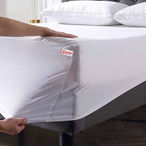 SANDY Latex Premium Waterproof Mattress Protector with Perfect Fit All Around Elastics Deep Pocket Up to 32cm Hypoallergenic Breathable and Dust Mite Protecting (100X200) White