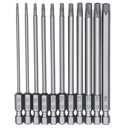 11Pcs Screwdriver Set Security Bit T6-T40 S2 Steel Long Hex Star Impact Driver Bit Set