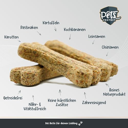 Pets Protect Veggie KAUKNOCHEN für Hunde 5 Stück | Deutsche Herstellung | 100% natürliche Zahnpflege & Zahnreinigung für den Hund | Leicht verdaulich | Hunde- Knochen glutenfrei & vegan