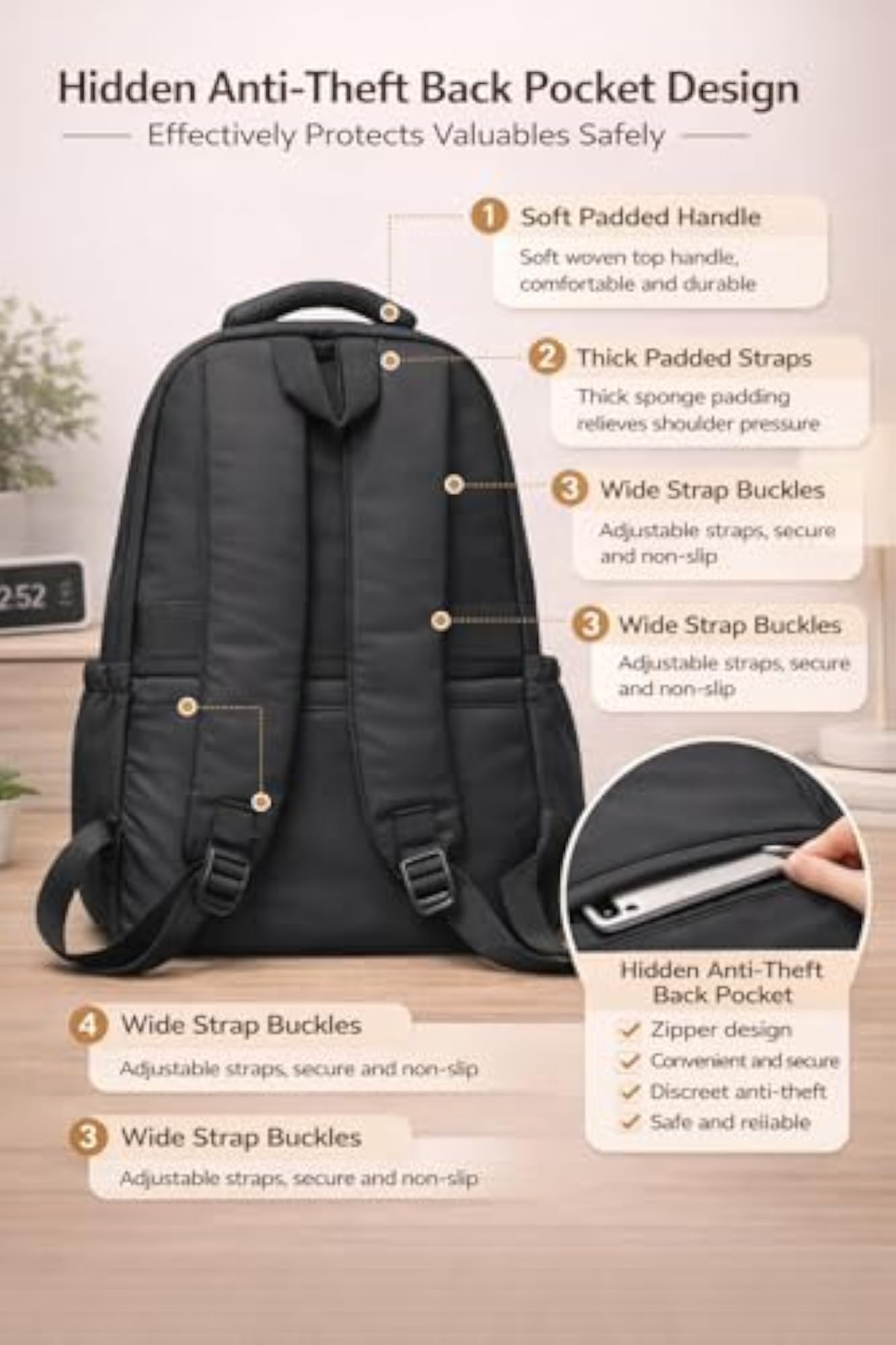 Stylish College Backpack with Multiple Compartments