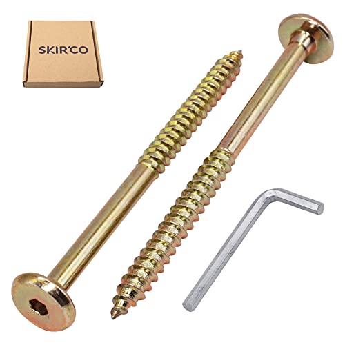 SKIR'CO (6 pcs) Yellow Zinc Plated Wood Connector Screws 6.5 x 100 mm, Furniture Connector Screws, Flat Head - Image 2