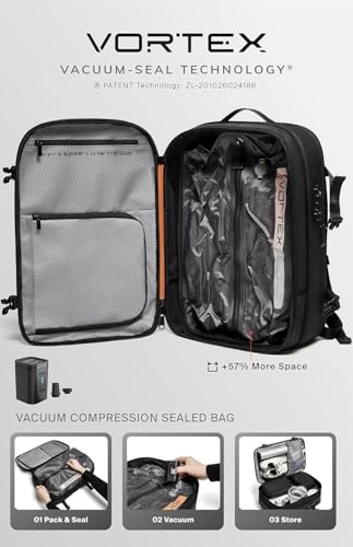 Image of BlackVoyage Vortex Vacuum Seal Travel Backpack 60L Expandable Air Compression System Water Resistant TSA Lock, Aero (Black), 60L (Air Pump Included), Aero