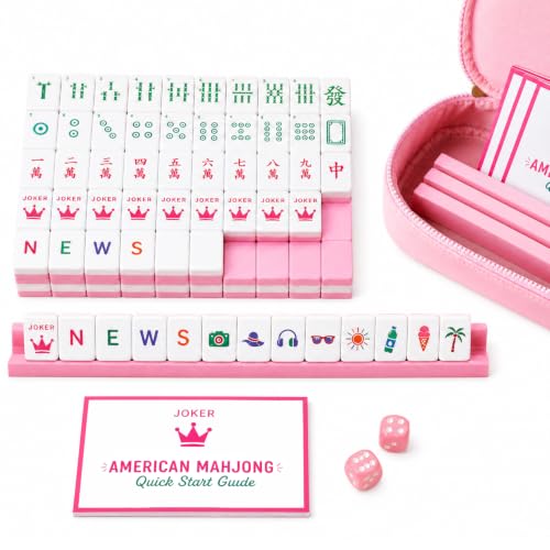 Travel Mahjong Set, Pink Mini American Mahjong Tile Set with Racks and Bag