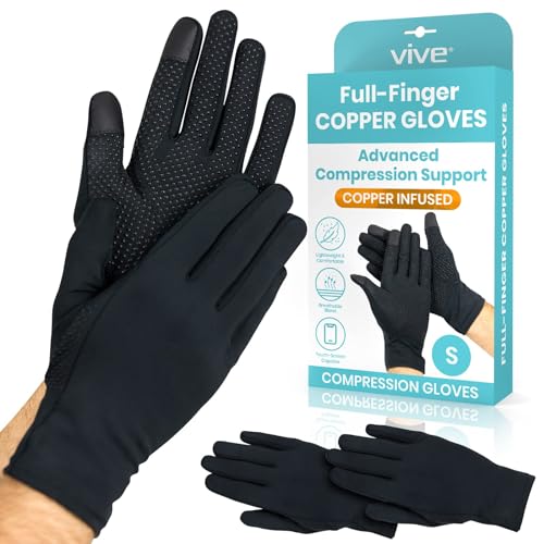Vive Copper Arthritis Gloves - Full Hand Compression Touchscreen Finger - for Carpal Tunnel, Rheumatoid, Joint Pain, Inflammation - Flexible Wrist and Thumb Pressure Relief for Typing - for Men, Women