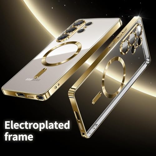 Image of VONZEE Clear Logo Electroplating Transparent Case for Samsung Galaxy S26 Ultra 5G, Magnetic Plating [Support for MagSafe Charger] Electroplate TPU Cover- Gold