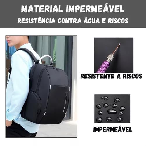 Mochila mala Notebook Executiva Escola Impermeável Resistente Costura Reforçada com USB (preto)