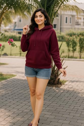 Image of Women Sweatshirt with Hoodies, Hooded Neck Regular Fit Long Sleeve Womens,Solid Hooded Cotton Fleece for Women