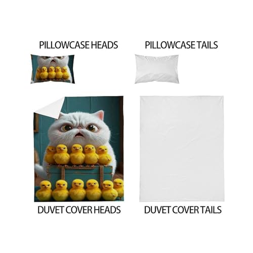 Housse de couette single chats et poulets en microfibre 135x200 cm