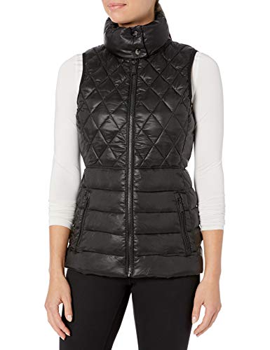 Calvin Klein Women's Quilted Poly Vest, Metallic Black, Large