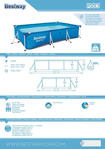 Bestway Steel Pro Framepool ohne Pumpe, eckig, 300 x 201 x 66 cm, 56404-19, Blau