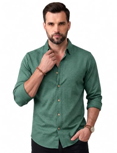 Image of NexaFlair Men's Regular Fit Solid Pattern Laffer Cotton Shirt with Long Sleeve Collared Neck Standard Length and Button Down Closure Type | Mens Casual Shirts | Man's Formal Shirts