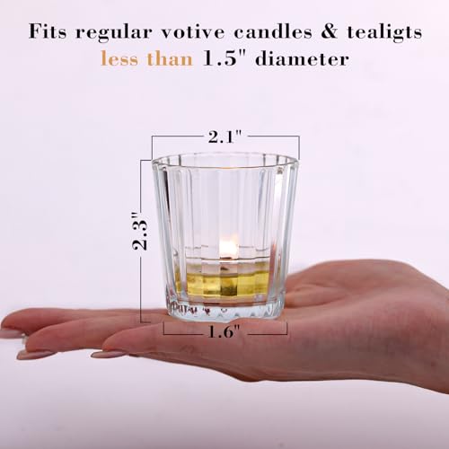 NITIME 24pcs Vintage Ribbed Votive Candle Holders, Glass Candle Holder for Wedding Table Decor, Tea Lights Candle Holder for Table Centerpiece, Christmas, Holiday Decor