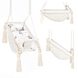 Nid Magique Babyschaukel, Naturbeige, Samt, Hängematte für den Innenbereich, 2 m, personalisierbar mit Vornamen, bestickt, hergestellt in Europa, sicherer Hängesitz 25 kg