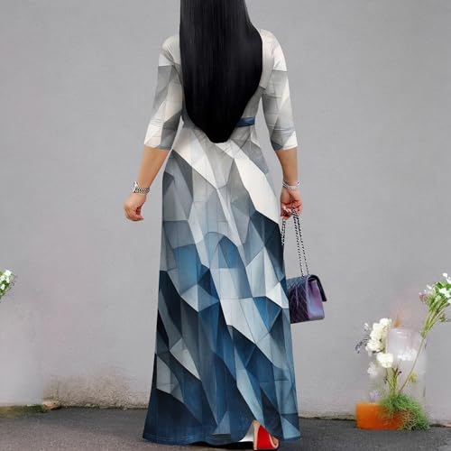 Image of PinkPatty Women's Plus Size Maxi Dresses Casual Flowy 3 /4 Sleeves Dress Printed Vacation Dress for Daily Wear with Belt
