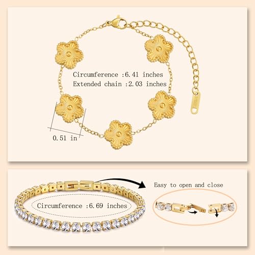 Stackable Four Leaf Clover Bracelets for Women, Tennis Bangle Bracelets Set for Women, 2 Pcs Trendy Jewelry Gifts4