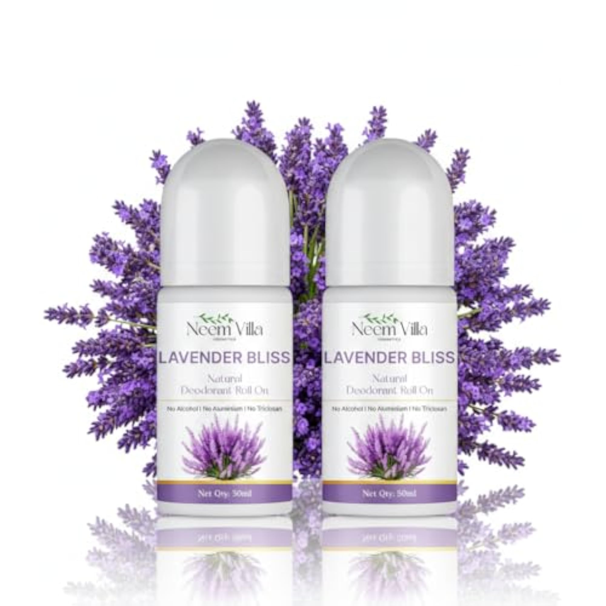 Lavender Bliss Natural Deodorant Roll On Pack of 2, Women & Men