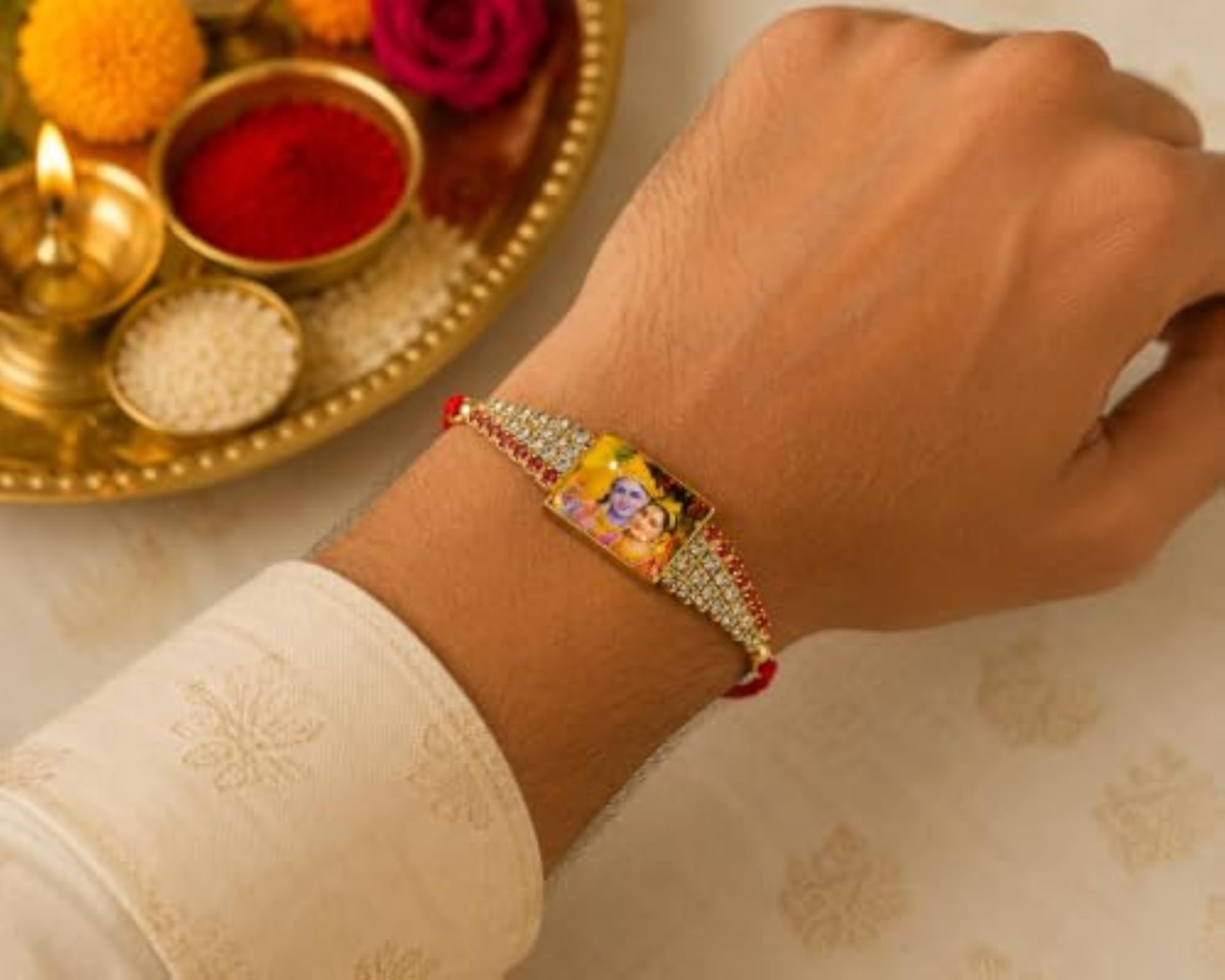Radha Krishna Design Rakhi Set of 3 for Brother