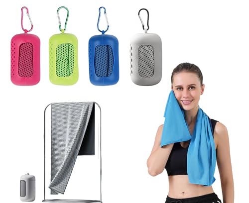 Mornly Kühlendes Handtuch Set 4er Pack Tragbare Mikrofaser Cooling Towels mit Sofort-Kühl-Effekt für Sport & Outdoor (Blau Grün Grau Rot) Ideal für Radfahren Yoga & Fitness