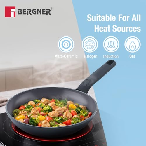 Image of BERGNER Jade 20cm Frypan, Ceramic Non-Stick Coating, Sturdy Soft Touch Handle, PFOA /PFAS /PTFE Free, Consumes Less Oil, Healthy Cooking, Forged Aluminium - Induction and Gas Stove Ready