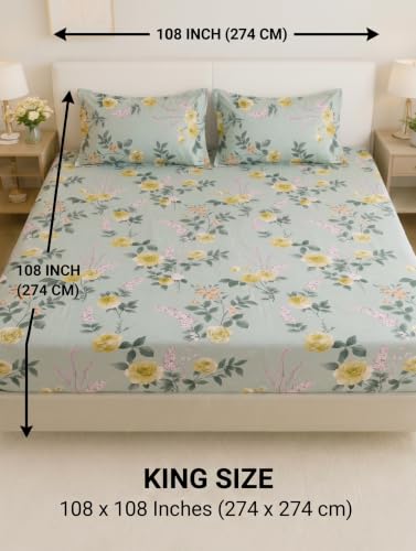 Image of Mafatlal King Size Bedsheet with 2 Pillow Covers (274 x 274 cm) | 140 GSM Microfiber | Soft, Breathable & Fade Resistant| Easy Care | Pistachio Green