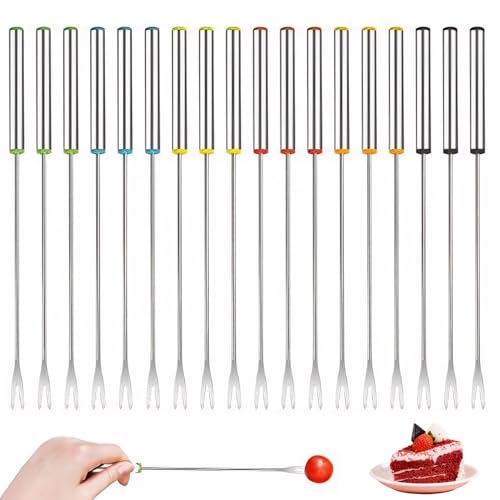 Hotainoys Forchette per fonduta da 18 Pezzi Bastoncini per fonduta Colorati in Acciaio Inossidabile da 9, 5 Pollici con Manico Set di Formaggio Facile da Pulire per Barbecue con Fontana di Cioccolato