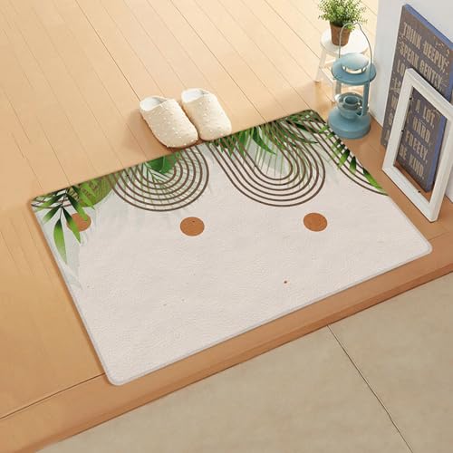 Abstract Boho Kitchen Bath Door Mat Cushioned Runner Rug,Washable Welcome Floor Sink Antifatigue Mat,Waterproof & Non-Slip Comfort Standing Doormat,Tropical Leaves Modern Botanical Green 20
