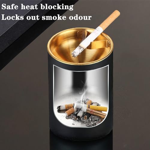 Image of Car Ashtray with Lid, Portable Smell Proof Ashtray for Car, Detachable Smokeless for Car Cup Holder Stainless Steel Windproof Extinguished Butt Bucket Ash Tray for Outdoor Travel Home Office (Black)