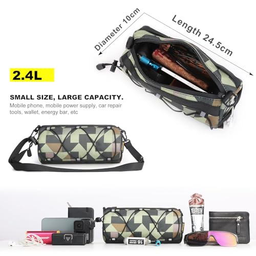 Rhinowalk Bike Handlebar Bag Bicycle Front Package Shoulder Bag Storage Packet with Shoulder Strap for Road Mountain Bike Cycling Travel Accessories,Camo Green - Image 3