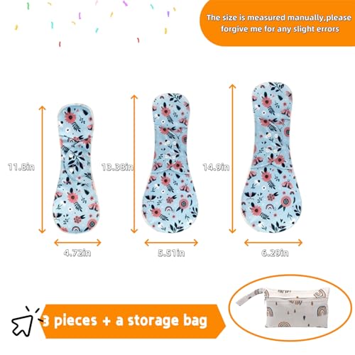 Image of Washable Sanitary Pad with Wings,Reusable Washable Cloth Menstrual Pads,Reusable Sanitary Pads for Women,4pcs /Set,Pack of 3+1 Storage Bag,Suitable for Menstrual Period,Incontinence Patients