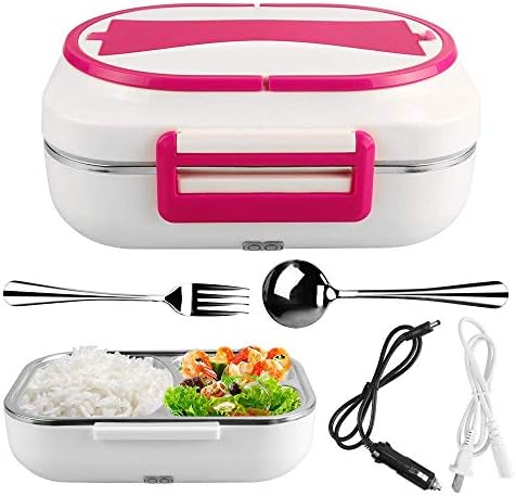 PinPle Electric Heating Lunch Box 12V Car Use Portable Bento Food Heater Stainless Steel Plug Heating Food Container Leak-Resistant Reusable Meal Warmer Boxes (Red)