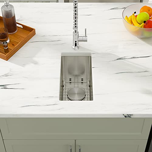 10" Undermout Bar Sink - Dcolora 10X18X8 Inch Stainless Steel Bar Prep Sink With Round Corner X Grooves 16 Gauge Single Bowl Rectangular Rv Camper Kitchen Sink Under Counter Utility Basin #TOP1