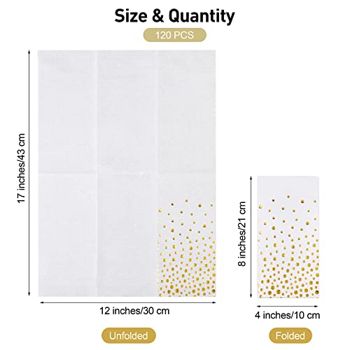 Durony 120 Pack Gold Foil Guest Napkins Polka Dot Disposable Hand Towels Linen-Feel Guest Napkins 12 X 17 Inch Cocktail Dinner Paper Napkins Decorative Bathroom Napkins For Parties, Wedding #TOP1