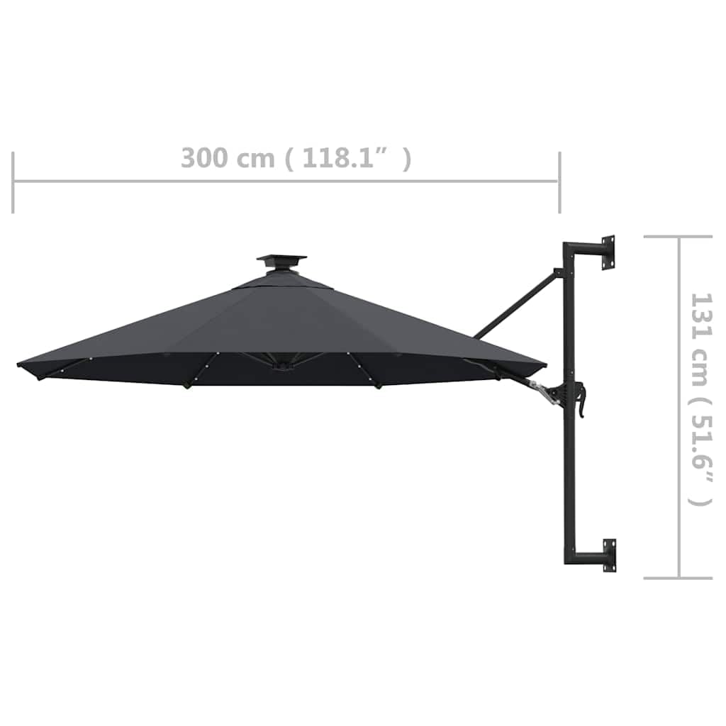 Genérico Sombrilla de jardín de Pared con Luces LED Antracita 300 cm,Casa y jardín,Jardín,Artículos de Exterior,Sombrillas,312524