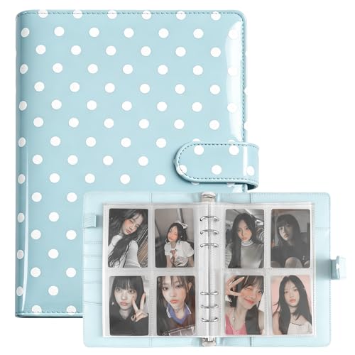 WELLRI Classeur A5 Kpop pour cartes photo avec 30 pages à 6 anneaux - Couverture en cuir synthétique pour album de cartes à collectionner de 5 x 7,6 cm (bleu)